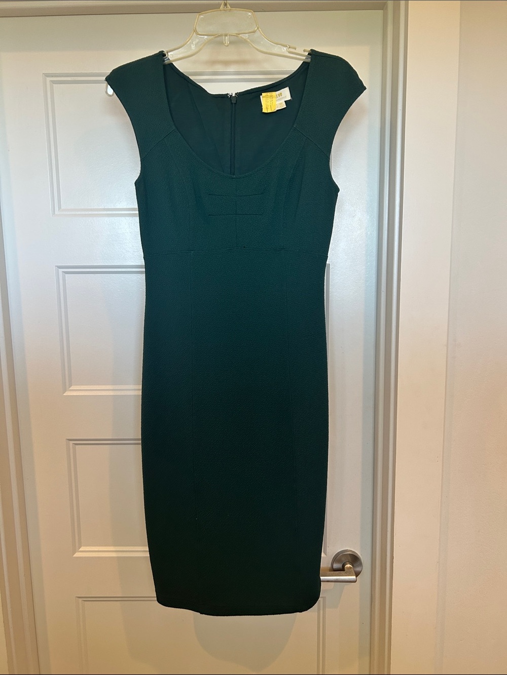 Mauve Forest Green Cap-Sleeve Midi Sheath Dress